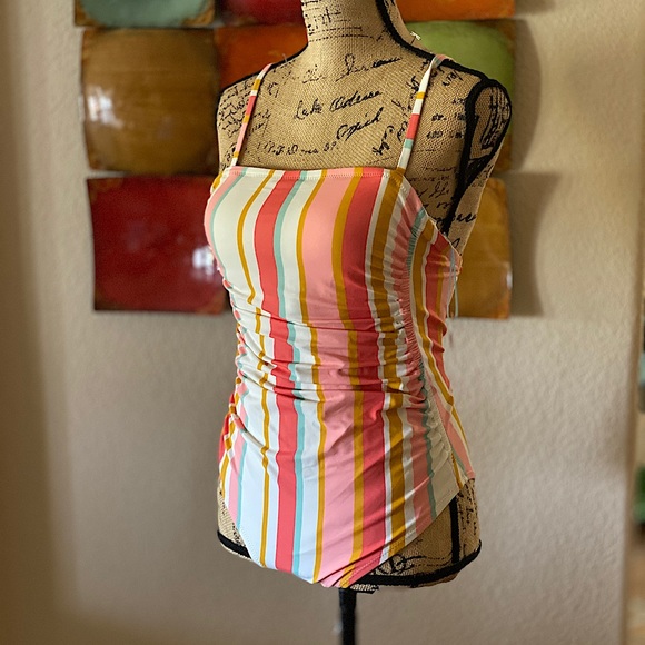 Swimwear One piece Square Neck Multi Striped 1 Piece Swim Medium NWT - Picture 3 of 9